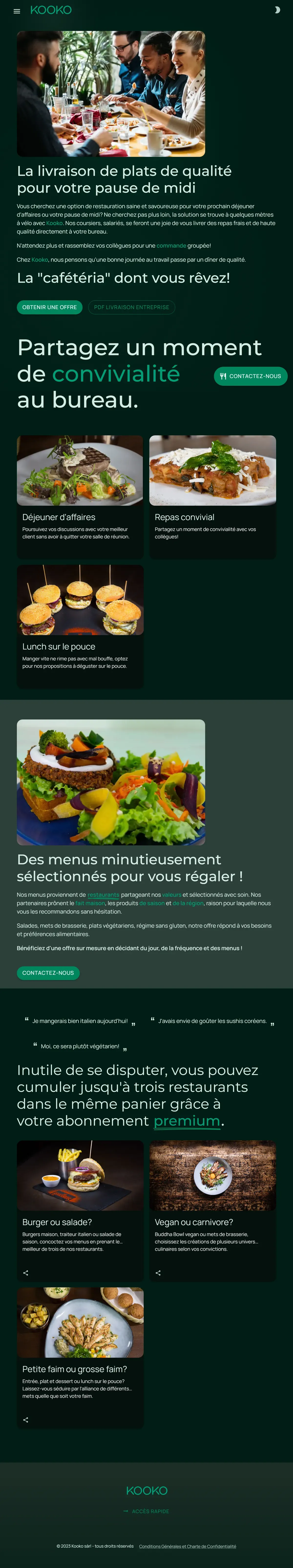 L’offre de repas au bureau de Kooko présentée sur une tablette.