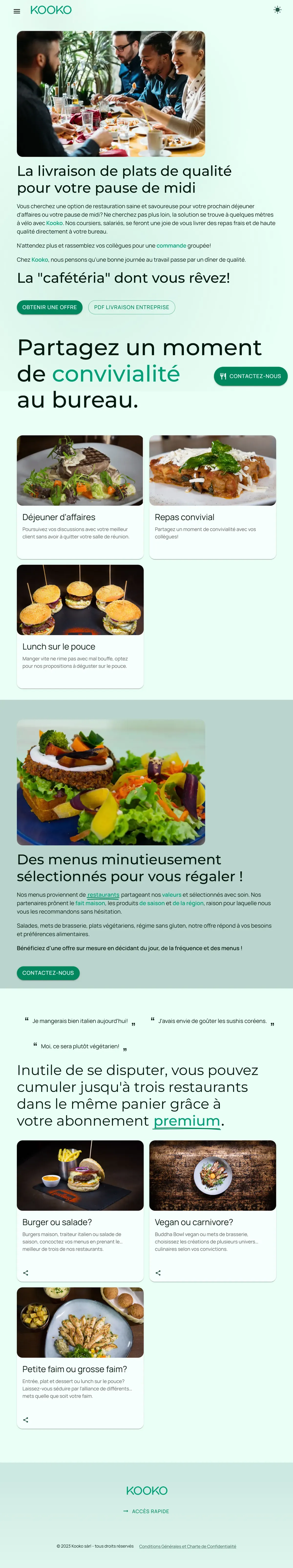 L’offre de repas au bureau de Kooko présentée sur une tablette.
